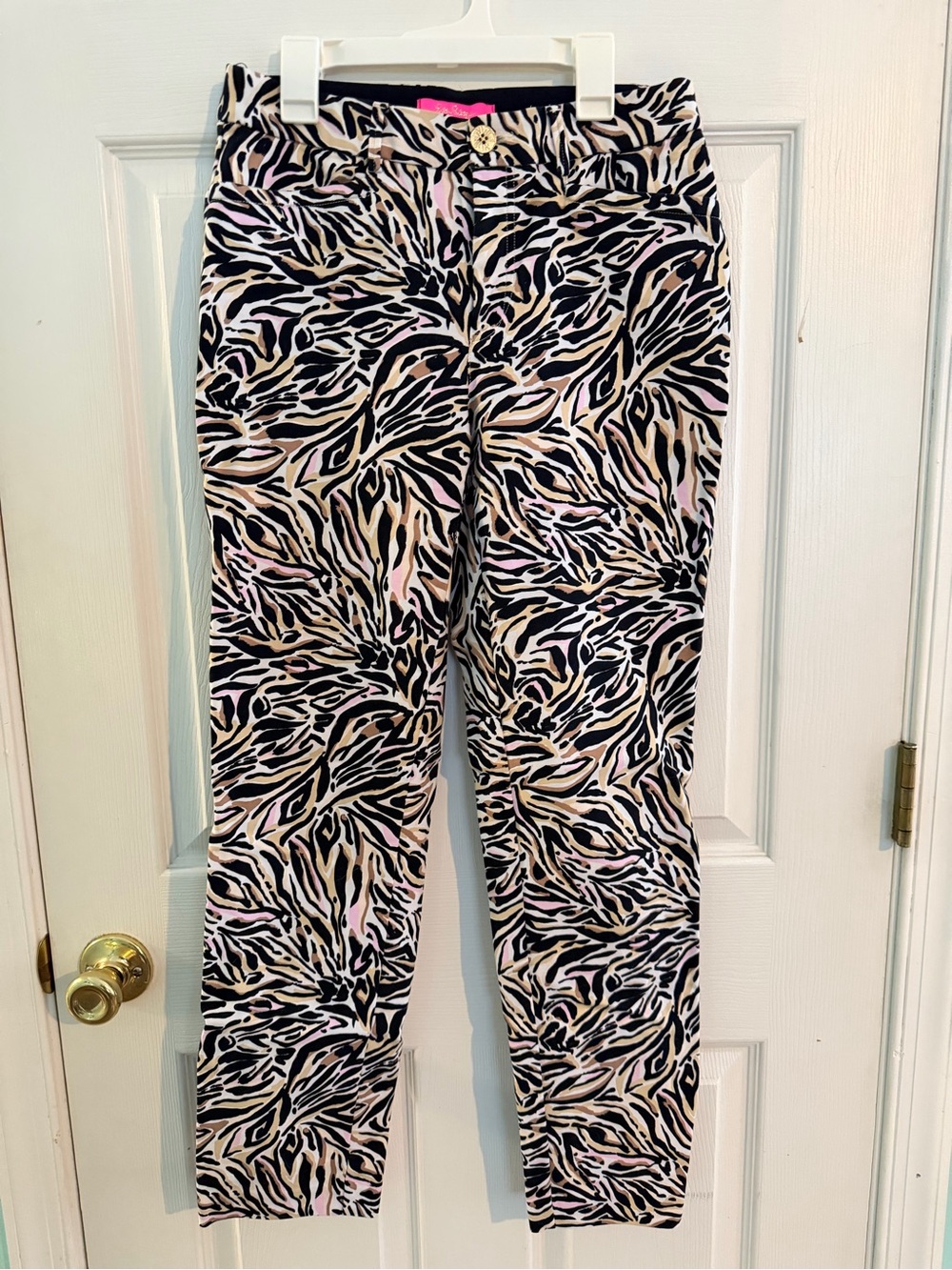 Lilly Pulitzer Black, Cream & Pink Abstract Zebra Ankle Pants
